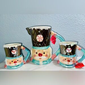 Merry & Bright Iridescent Nutcracker Pitcher & 2 Mugs